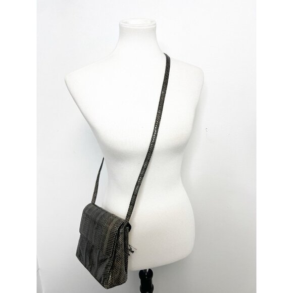 Pantera VINTAGE Grey GENUINE SNAKE SKIN Leather SHOULDER HANDBAG CROSSBODY BAG - Picture 4 of 12